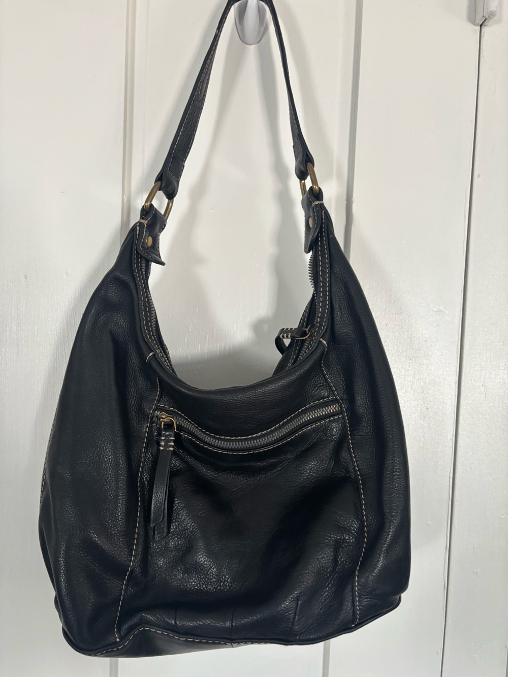 American Leather Women's Black Leather Shoulder Bag - Classic Hobo Style